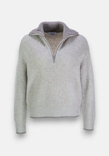 Lade das Bild in den Galerie-Viewer, Beiger Pullover mit Strass am Zip-Kragen
