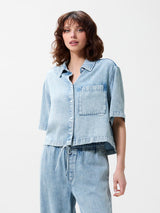 Lade das Bild in den Galerie-Viewer, Short sleeve denim blouse