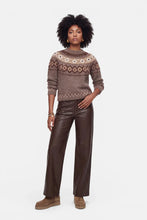 Lade das Bild in den Galerie-Viewer, Brauner Jacquard Strickpullover aus brushed wool