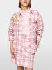 Cord-Bluse mit Karodesign und Blumen