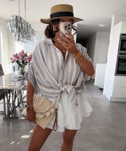 Lade das Bild in den Galerie-Viewer, Oversize Musselin Kurzarmhemd Mala Streifen Blau
